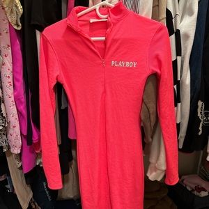 Playboy tight long sleeve pink dress